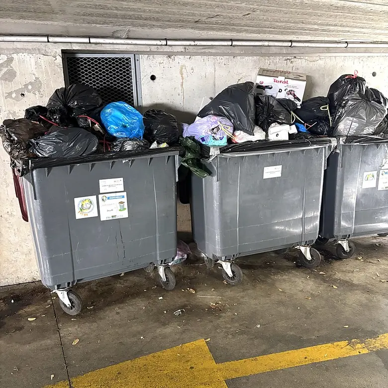 Conteneurs débordants dans le parking avant intervention